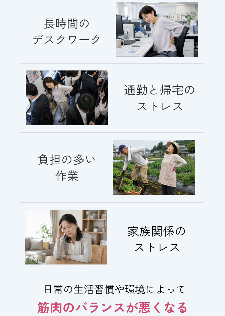 長時間のデスクワーク 家事 育児 職場環境 家族関係のストレス